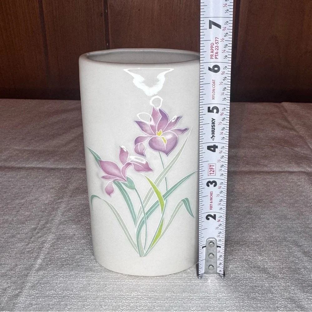 White Ceramic Vase with Pink Floral Motif
